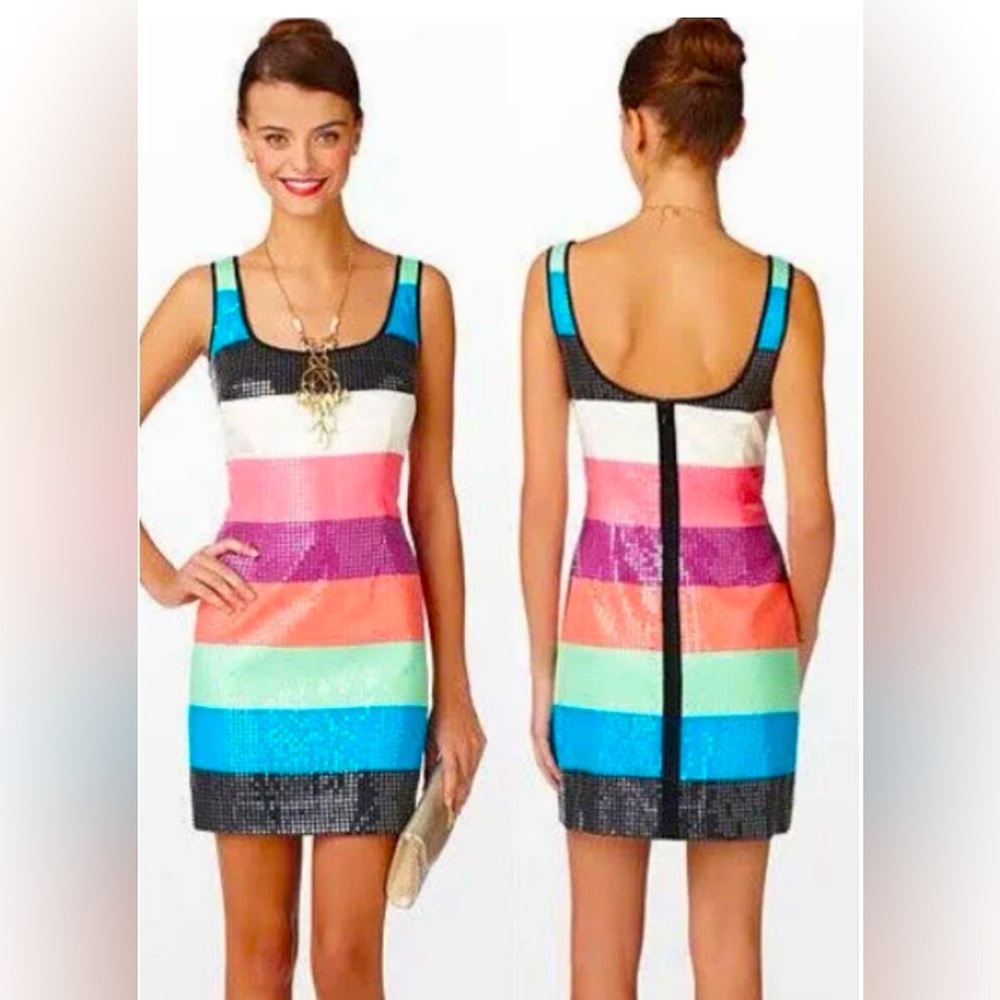 Sequins rainbow stripe tank dress